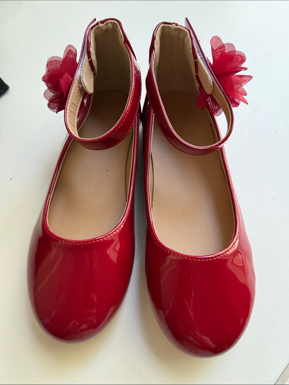 Girls Red Patent Mary Jane Shoes with Flower Accent
